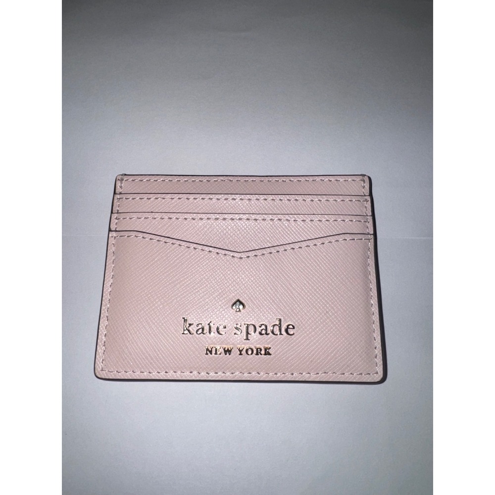 Kate Spade New York Saffiano Leather Card Holder Heart Studs Pink Light Purple - Picture 1 of 10